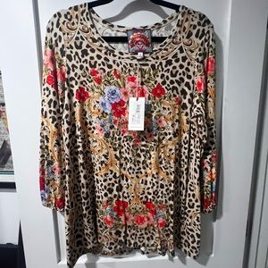 Johnny Was NWT Cheetah Puff Sleeve Top SZ M
